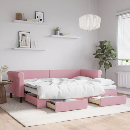 daybed med udtræk og skuffer 80x200 cm velour lyserød