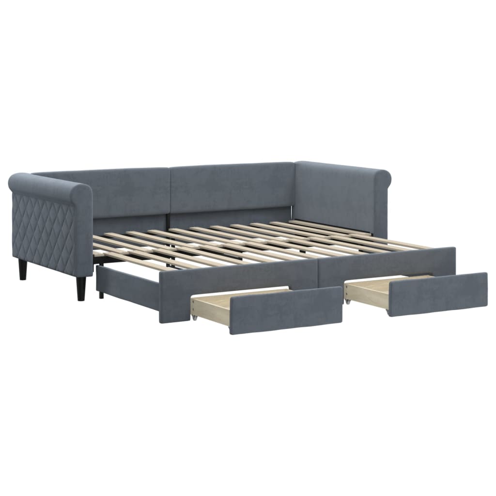 daybed med udtræk og skuffer 90x200 cm velour mørkegrå