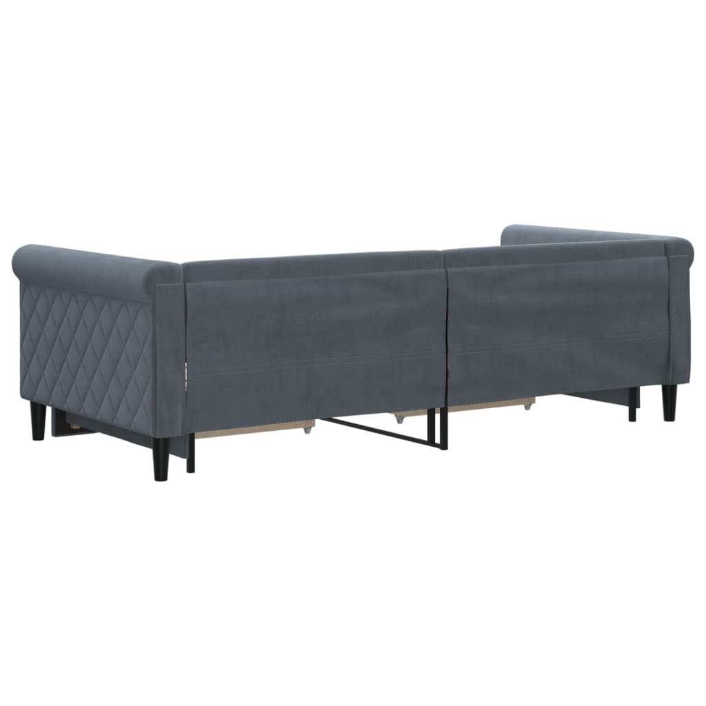 daybed med udtræk og skuffer 90x200 cm velour mørkegrå