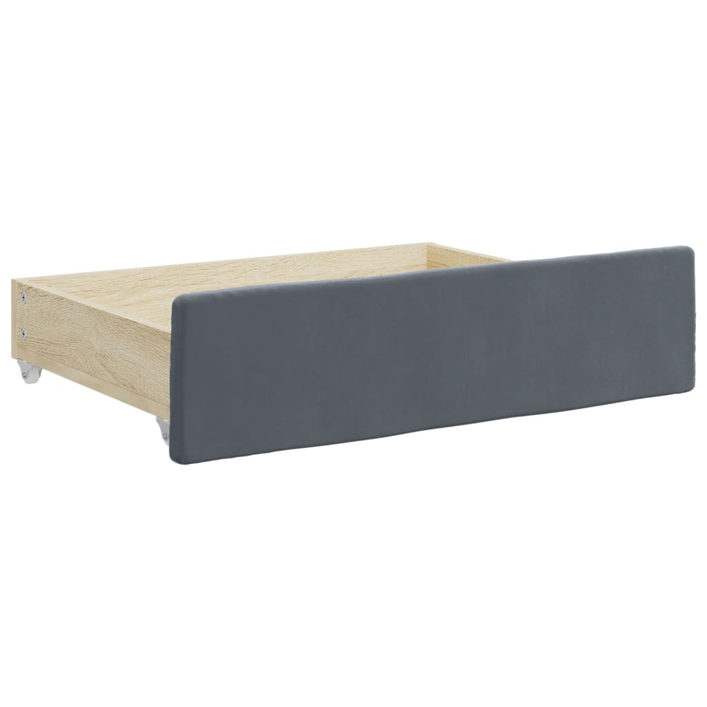 daybed med udtræk og skuffer 90x200 cm velour mørkegrå