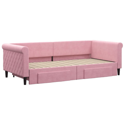 daybed med udtræk og skuffer 90x200 cm velour lyserød