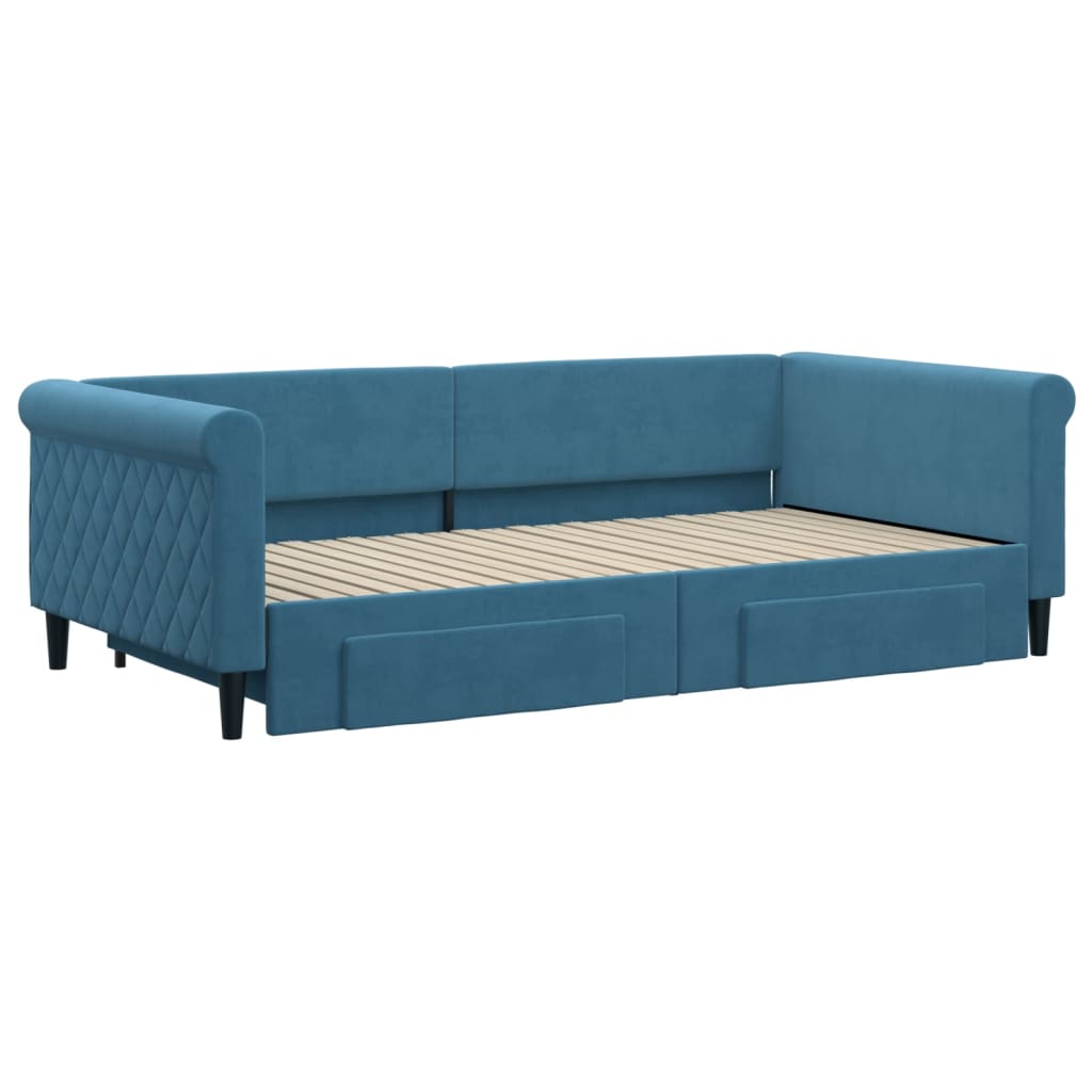 daybed med udtræk og skuffer 100x200 cm velour blå