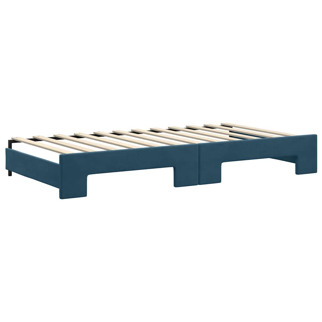 daybed med udtræk og skuffer 100x200 cm velour blå