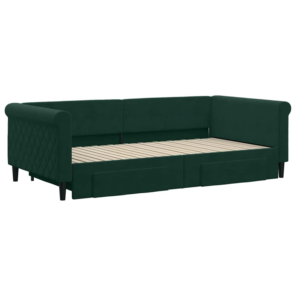 daybed med udtræk og skuffer 100x200 cm velour mørkegrøn