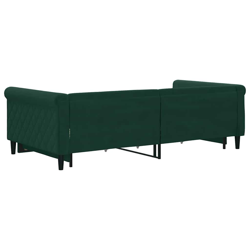 daybed med udtræk og skuffer 100x200 cm velour mørkegrøn