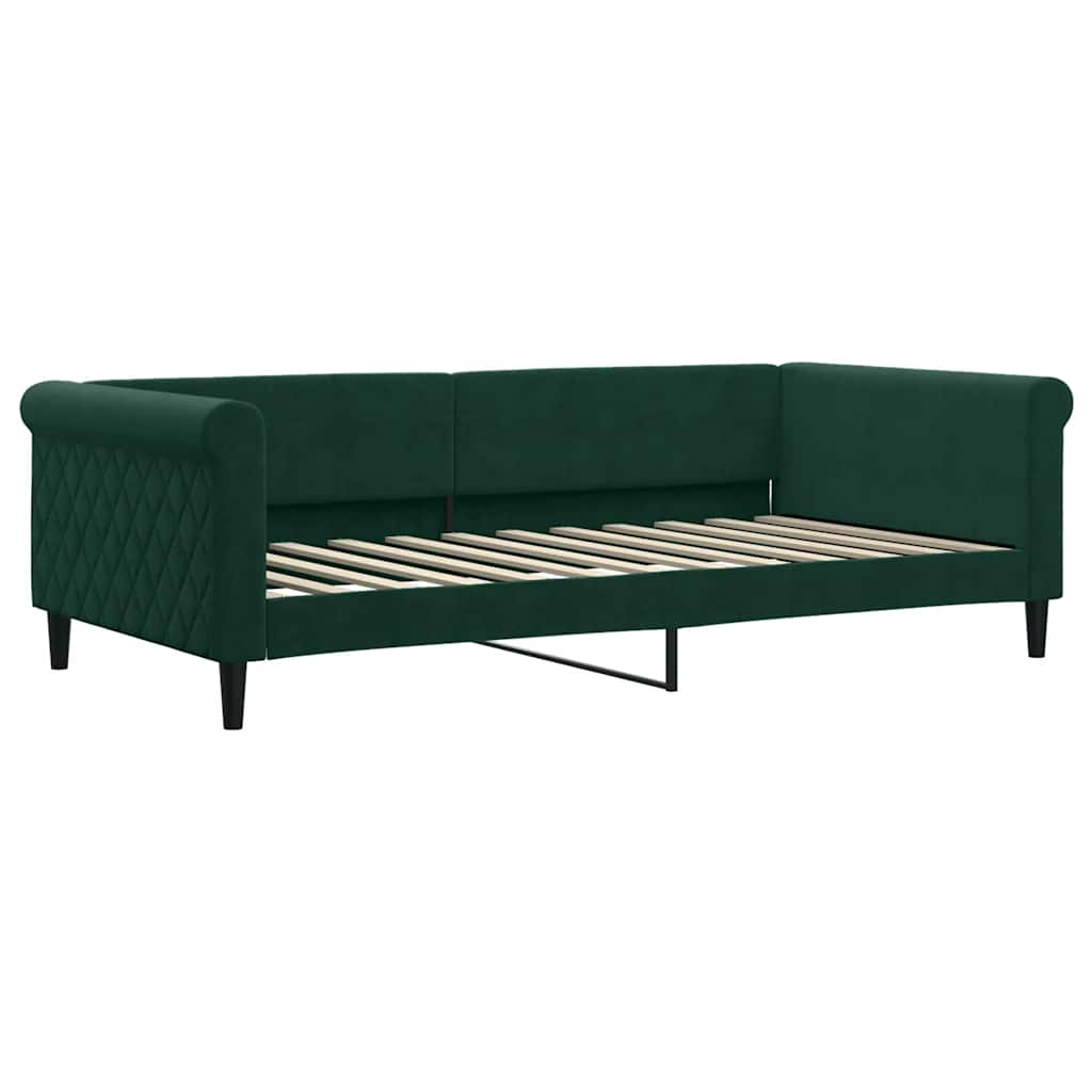 daybed med udtræk og skuffer 100x200 cm velour mørkegrøn