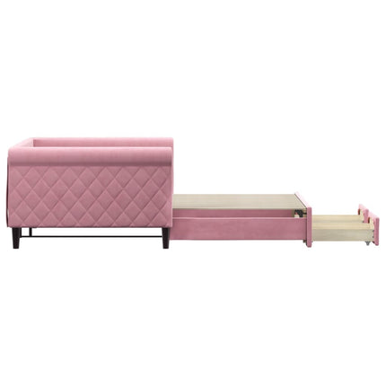 daybed med udtræk og skuffer 100x200 cm velour lyserød