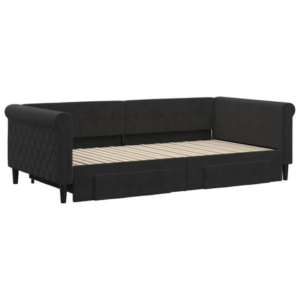 daybed med udtræk og skuffer 100x200 cm velour sort
