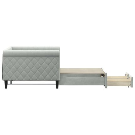 daybed med udtræk og skuffer 90x190 cm velour lysegrå