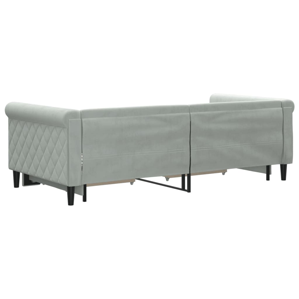 daybed med udtræk og skuffer 90x190 cm velour lysegrå