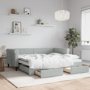 daybed med udtræk og skuffer 90x190 cm velour lysegrå