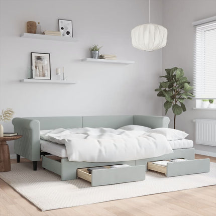 daybed med udtræk og skuffer 80x200 cm velour lysegrå