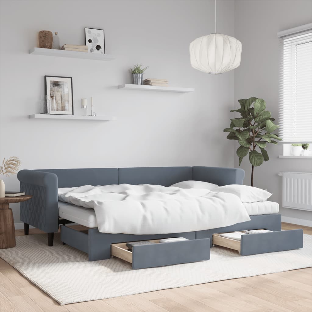 daybed med udtræk og skuffer 80x200 cm velour mørkegrå