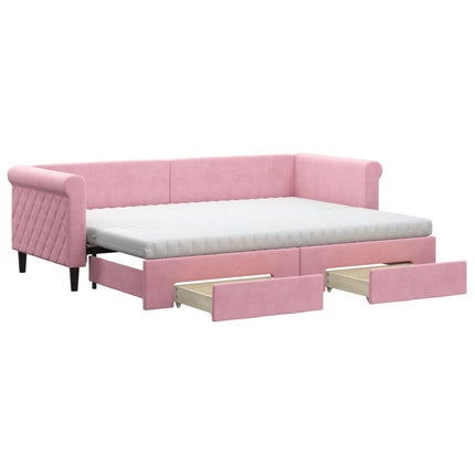 daybed med udtræk og skuffer 80x200 cm velour lyserød
