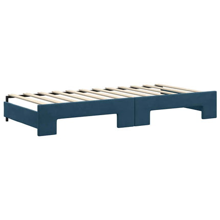 daybed med udtræk og skuffer 90x200 cm velour blå