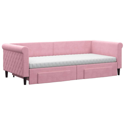 daybed med udtræk og skuffer 90x200 cm velour lyserød