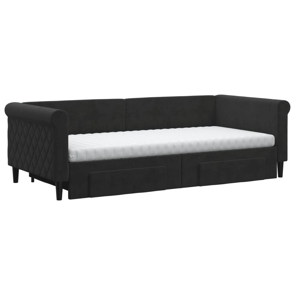 daybed med udtræk og skuffer 90x200 cm velour sort