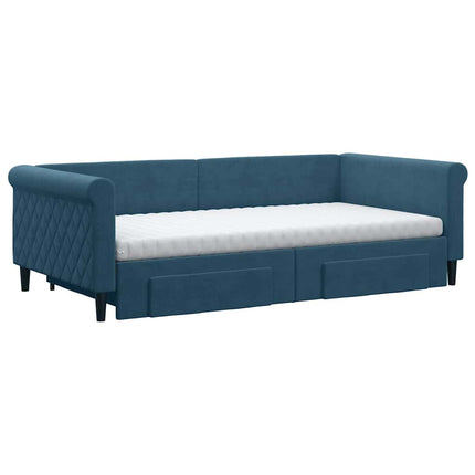 daybed med udtræk og skuffer 100x200 cm velour blå