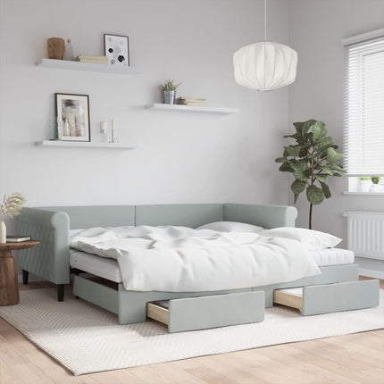 daybed med udtræk og skuffer 100x200 cm velour lysegrå