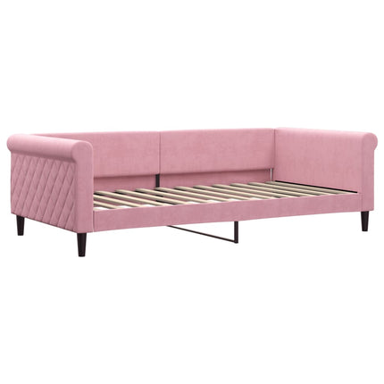 daybed med udtræk og skuffer 100x200 cm velour lyserød