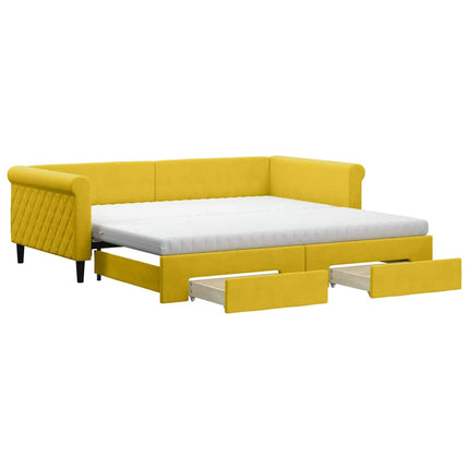 daybed med udtræk og skuffer 100x200 cm velour gul