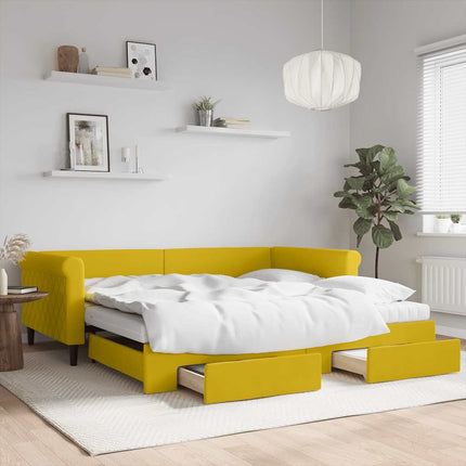 daybed med udtræk og skuffer 100x200 cm velour gul