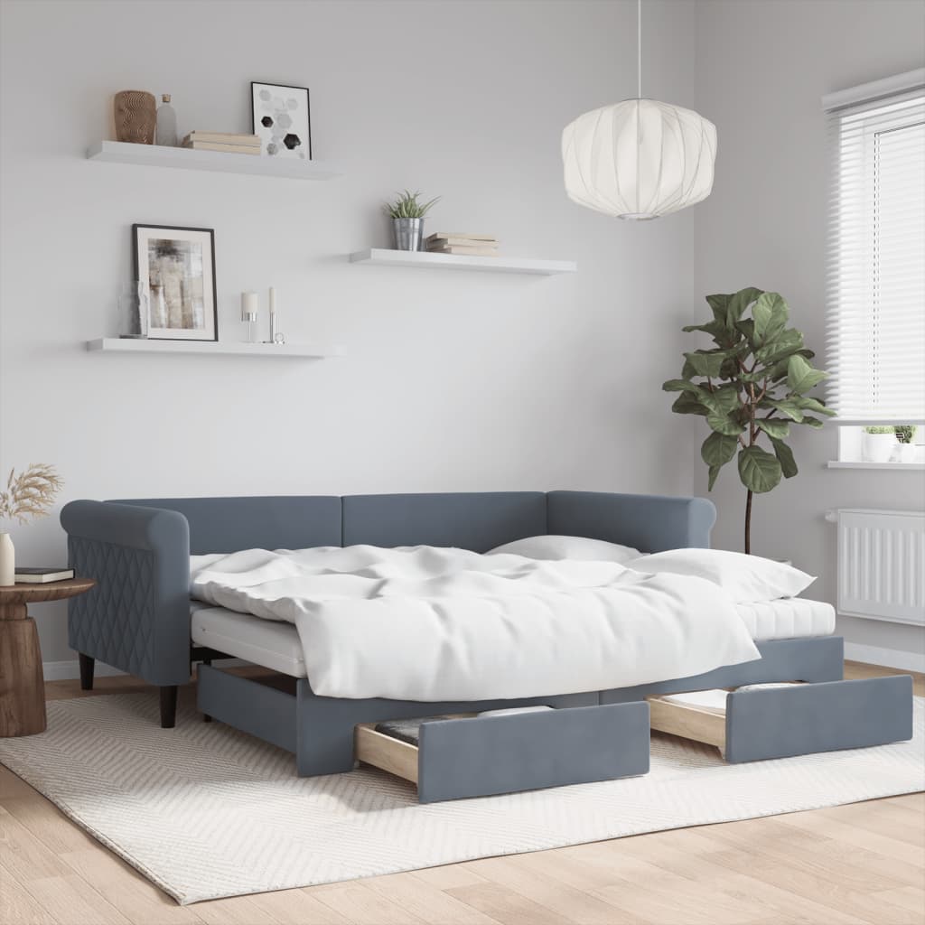 daybed med udtræk og skuffer 90x190 cm velour mørkegrå billede