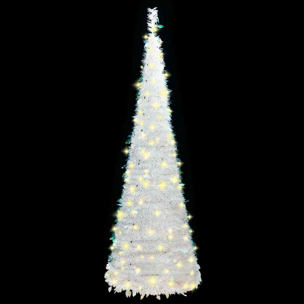 kunstigt juletræ med 150 LED'er 180 cm pop op-funktion hvid