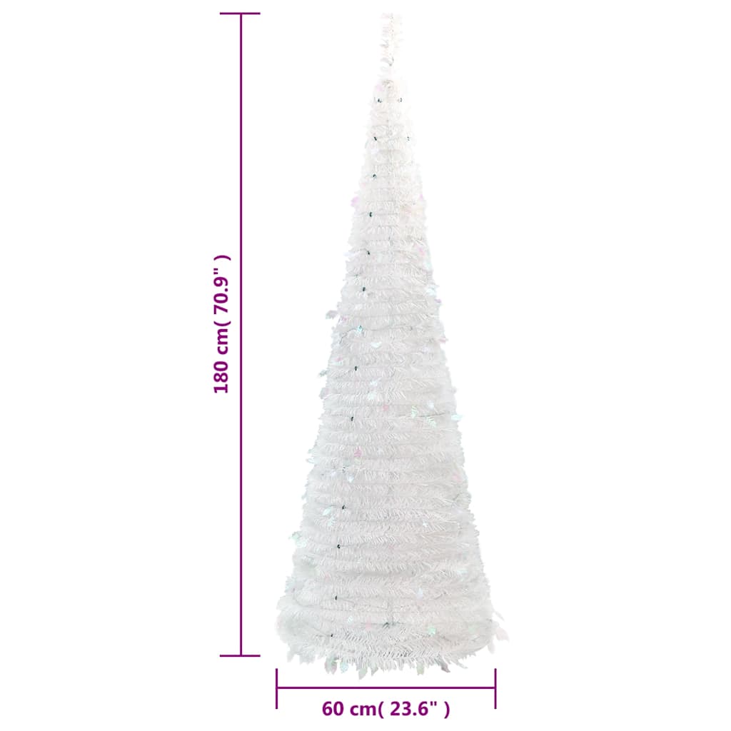kunstigt juletræ med 150 LED'er 180 cm pop op-funktion hvid