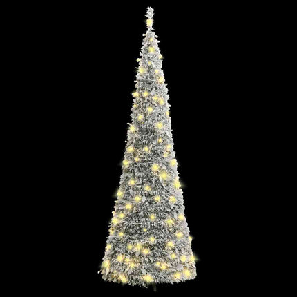 kunstigt juletræ med sne 200 LED'er 210 cm pop op-funktion