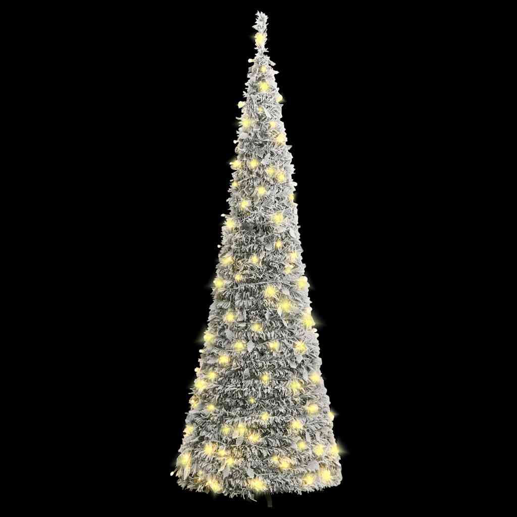 kunstigt juletræ med sne 200 LED'er 210 cm pop op-funktion