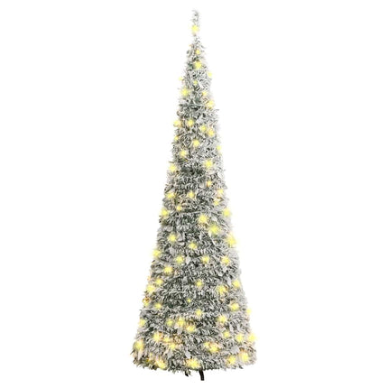 kunstigt juletræ med sne 200 LED'er 210 cm pop op-funktion