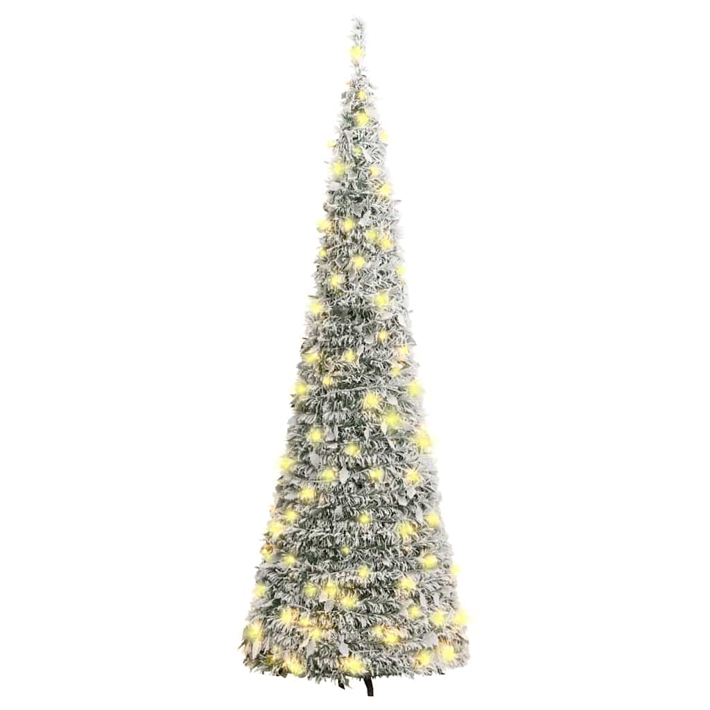 kunstigt juletræ med sne 200 LED'er 210 cm pop op-funktion