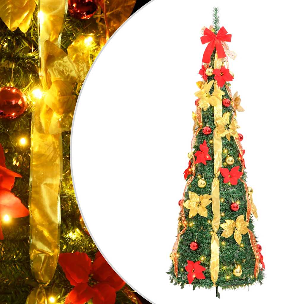 kunstigt juletræ med 150 LED'er 180 cm pop op-funktion grøn