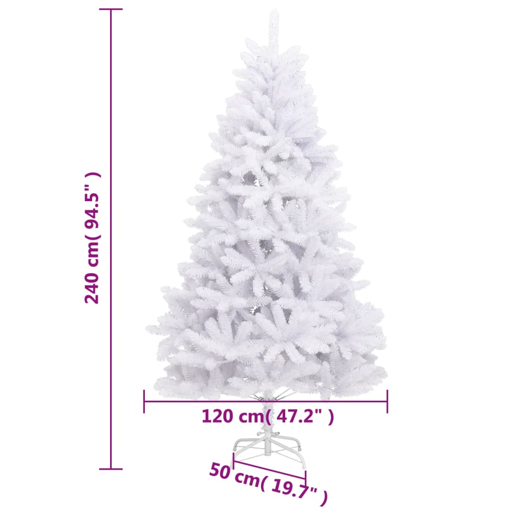 kunstigt juletræ med juletræsfod 240 cm hængslet hvid