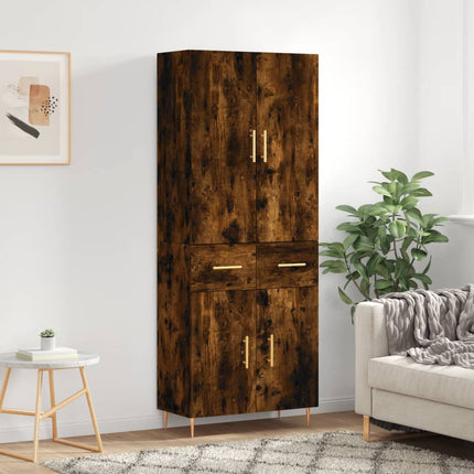 højskab 69,5x34x180 cm konstrueret træ røget egetræsfarve