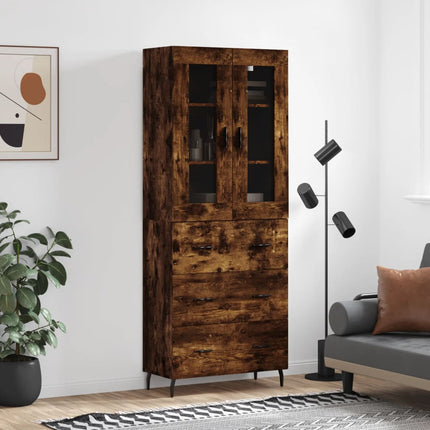 højskab 69,5x34x180 cm konstrueret træ røget egetræsfarve