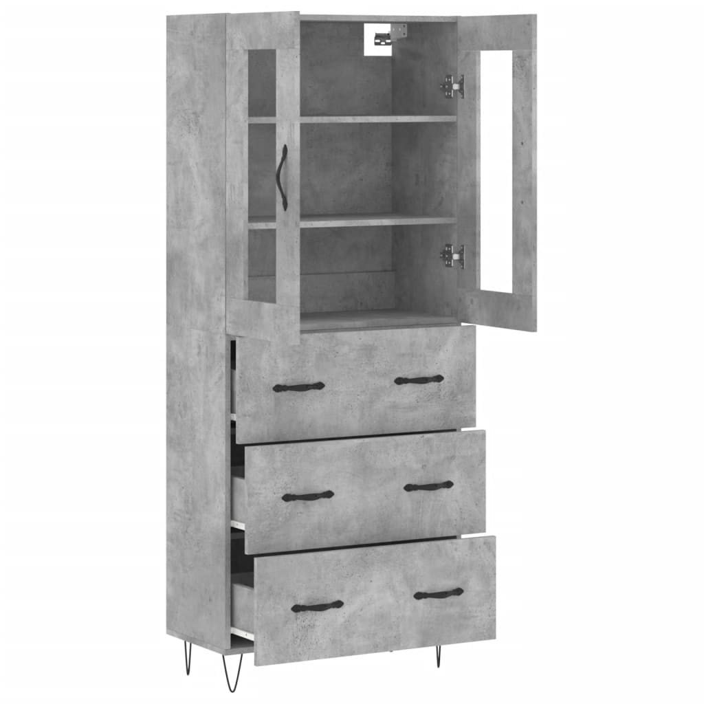 højskab 69,5x34x180 cm konstrueret træ betongrå