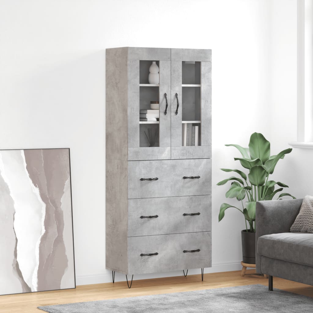 højskab 69,5x34x180 cm konstrueret træ betongrå