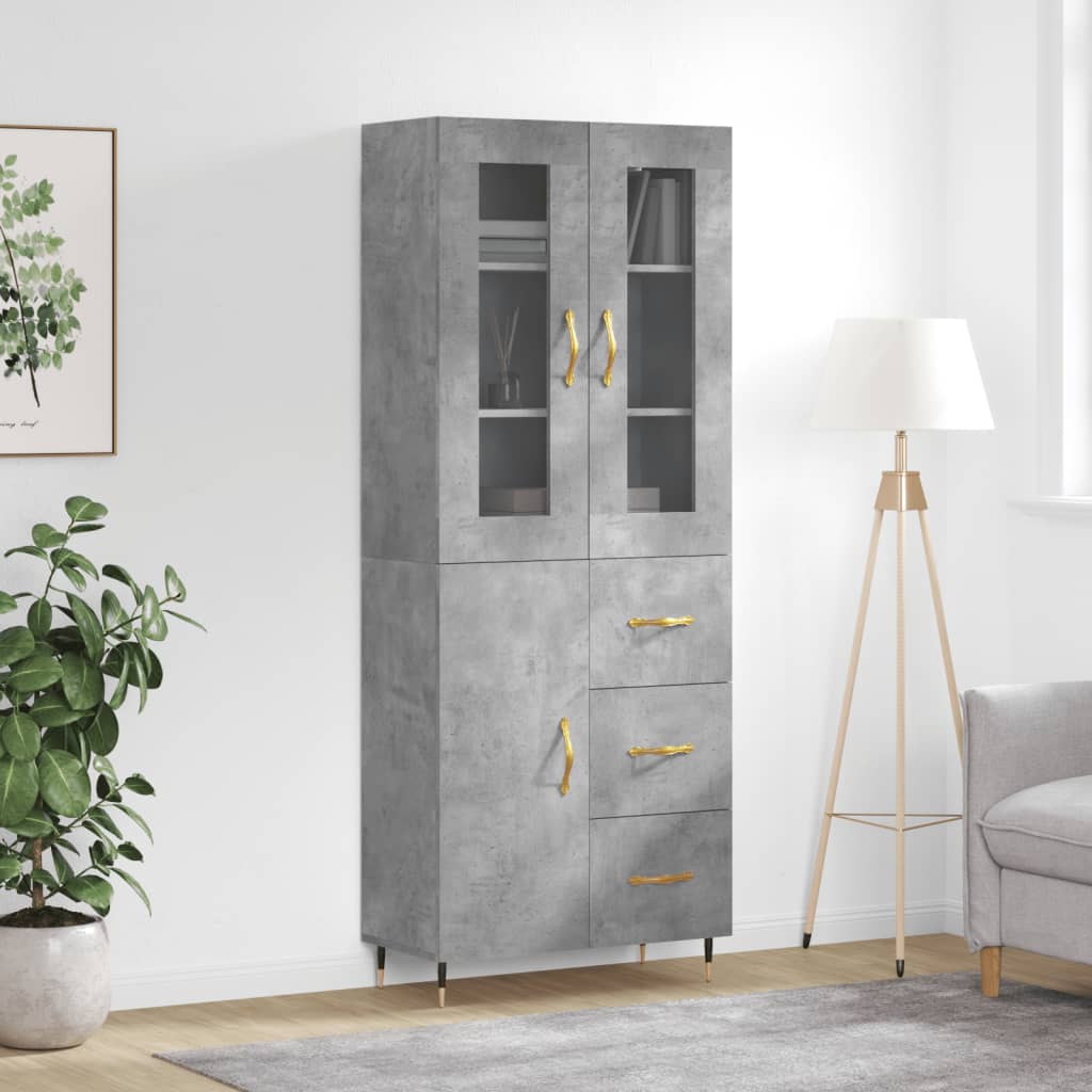 højskab 69,5x34x180 cm konstrueret træ betongrå