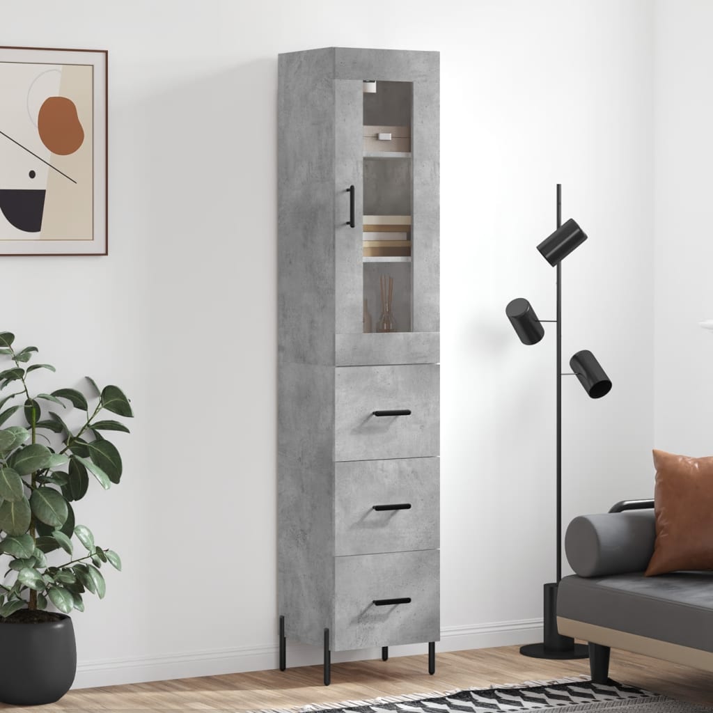 skab 34,5x34x180 cm konstrueret træ betongrå
