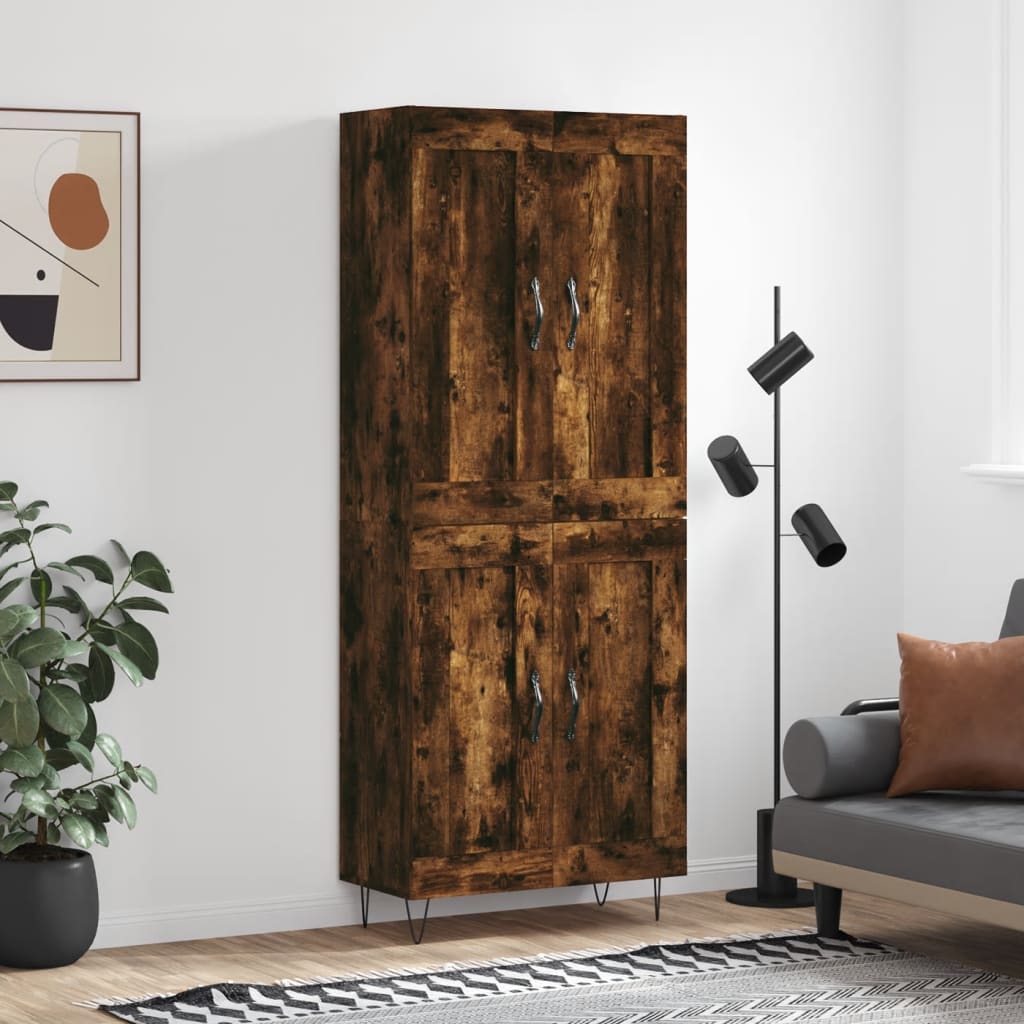 højskab 69,5x34x180 cm konstrueret træ røget egetræsfarve