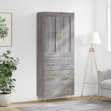 højskab 69,5x34x180 cm konstrueret træ grå sonoma-eg