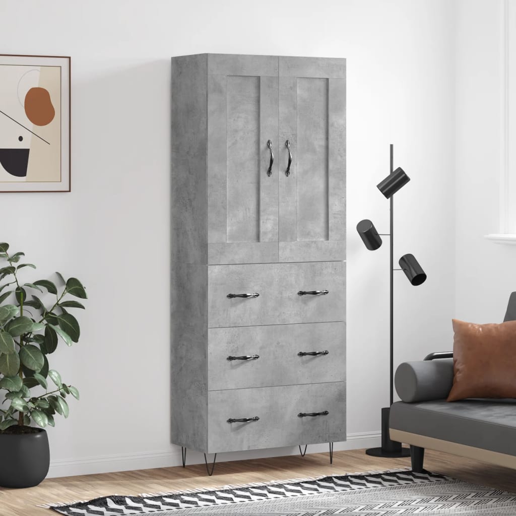 højskab 69,5x34x180 cm konstrueret træ betongrå