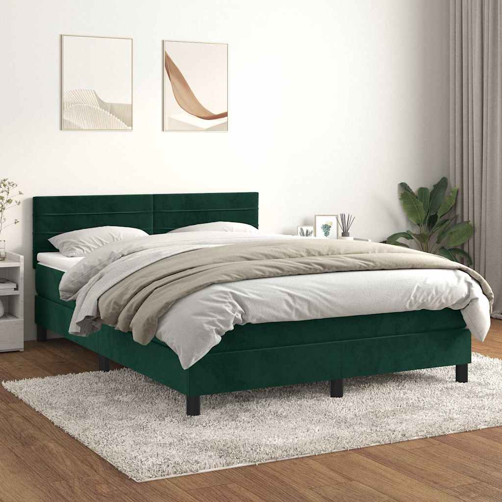 kontinentalseng med madras 140x190 cm fløjl mørkegrøn