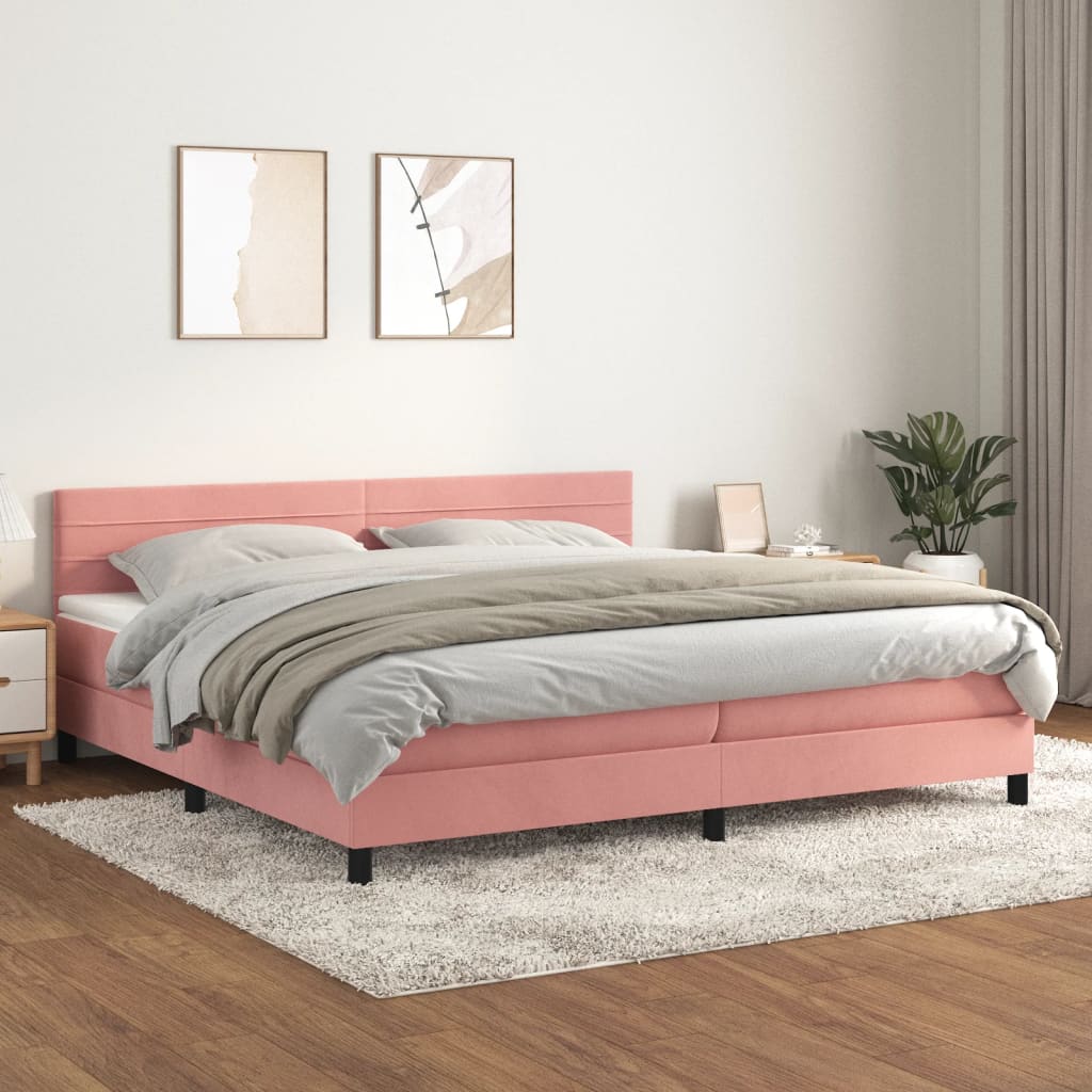 kontinentalseng med madras 200x200 cm fløjl lyserød