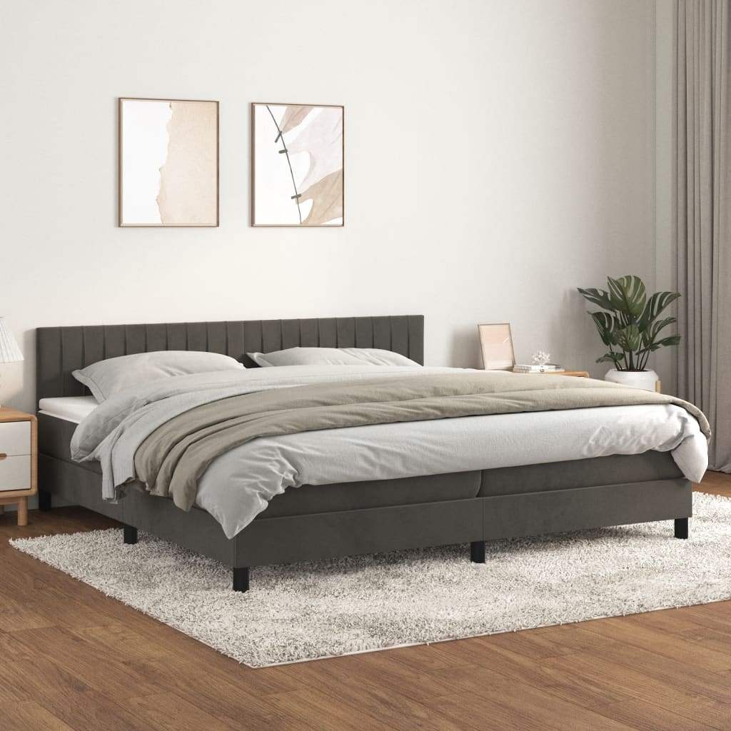 kontinentalseng med madras 200x200 cm fløjl mørkegrå