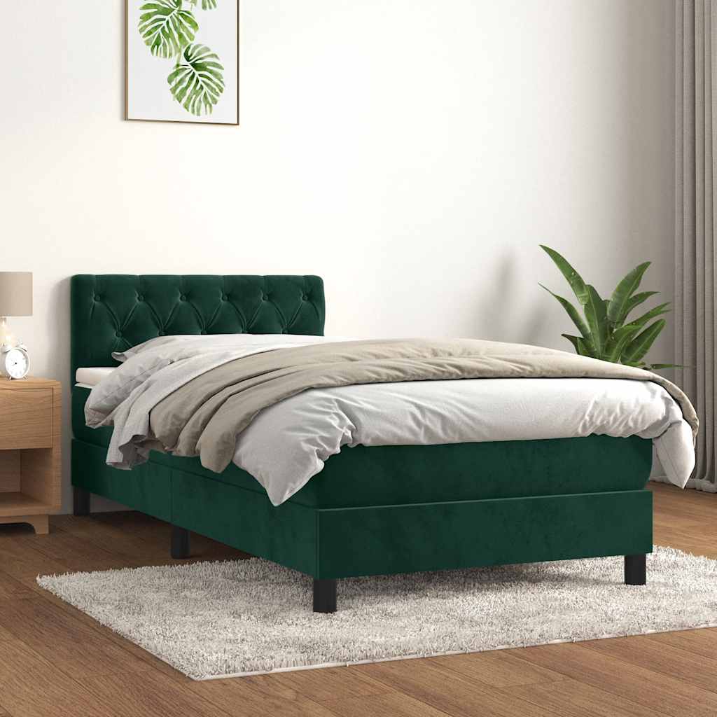 kontinentalseng med madras 100x200 cm fløjl mørkegrøn