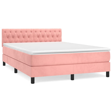 kontinentalseng med madras 140x200 cm fløjl lyserød