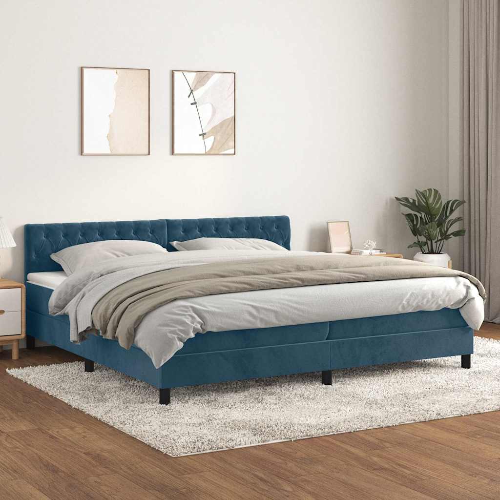 kontinentalseng med madras 200x200 cm fløjl mørkeblå